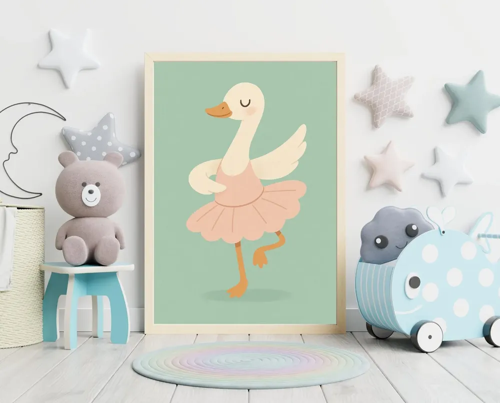 Ballerina Swan Poster, Graceful Nursery Animal Decor