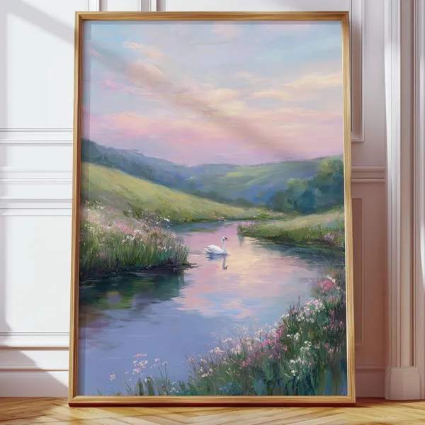 Modern Landscape Swan Illustration Art Print