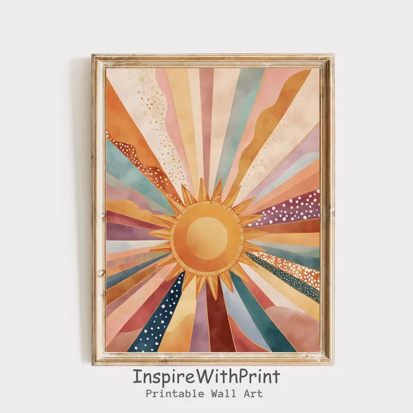 Boho Sun Print, Mid-Century Nursery Poster