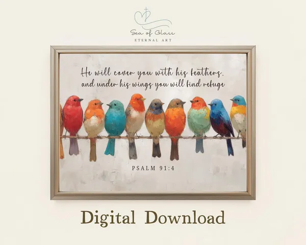 Psalm 91:4 Bird Scripture Art Print, Pastel Oil