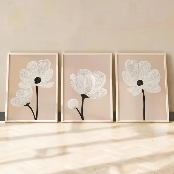 Minimalist Floral Wall Art Set of 3, Botanical Prints