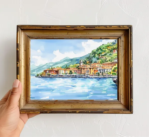 Lake Como Watercolor Print, Bellagio Italy Travel Poster