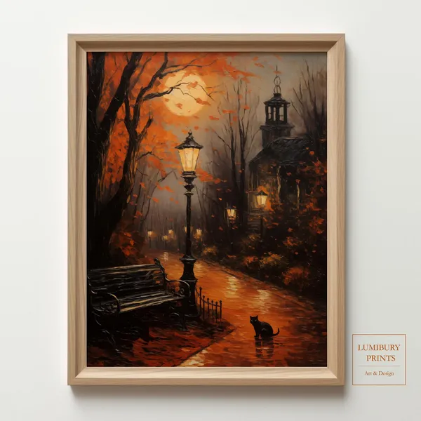 Halloween Cat Vintage Autumn Spooky Rustic Art Print