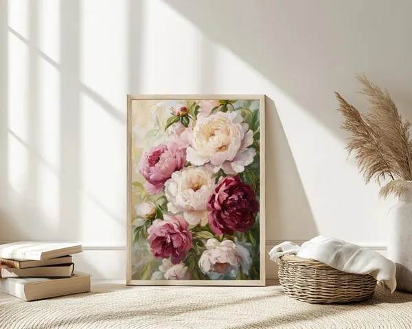 Pink Peonies Watercolor Print, Vintage Floral Botanical Art
