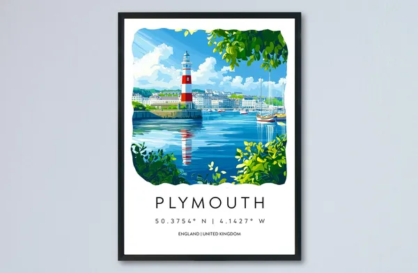 Plymouth Watercolor Travel Poster, Devon Port Art Print