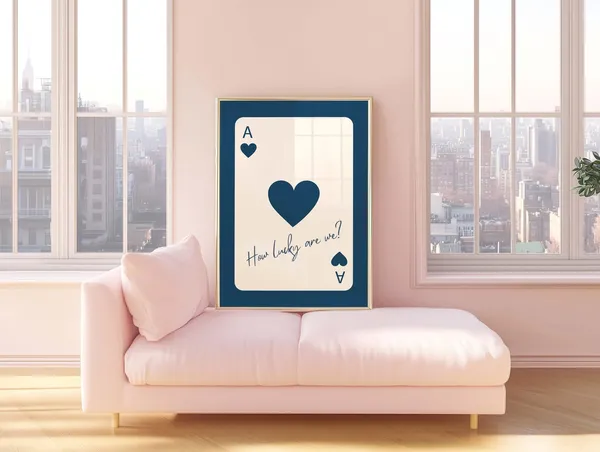 Ace Of Hearts, Navy Blue Trendy Wall Art Print
