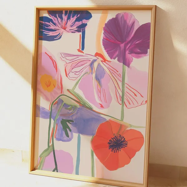 Vibrant Abstract Floral Print, Modern Poppies