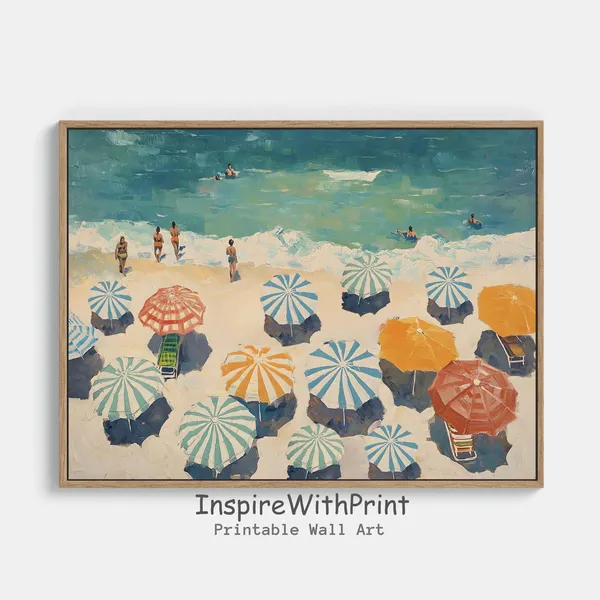 Summer Retro Beach Coastal Seascape Travel Poster