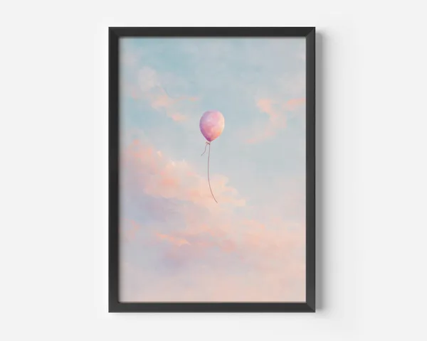 Dream Pastel Clouds Balloon Poster, Soft Sky Illustration