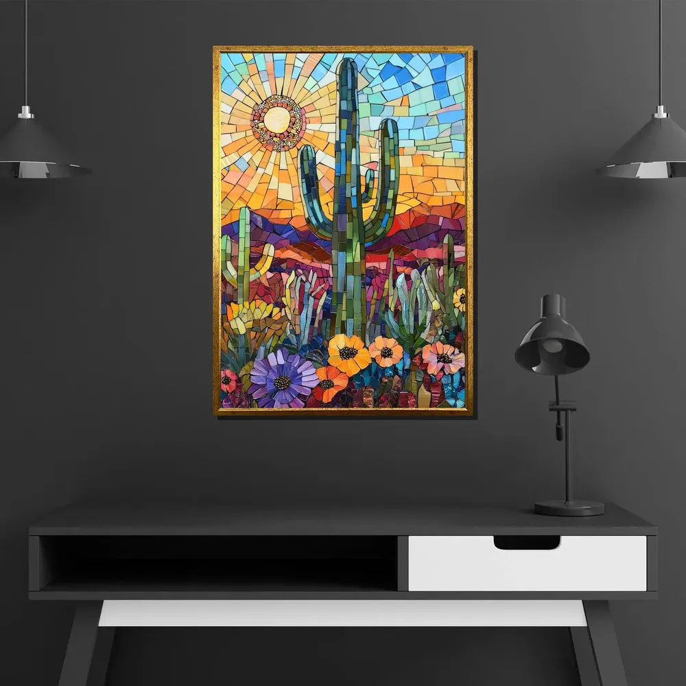 Colorful Cactus Mosaic Art Print, Vibrant Desert Flowers - Image 2