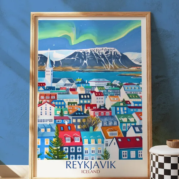 Reykjavik Iceland Travel Poster, Nordic Houses