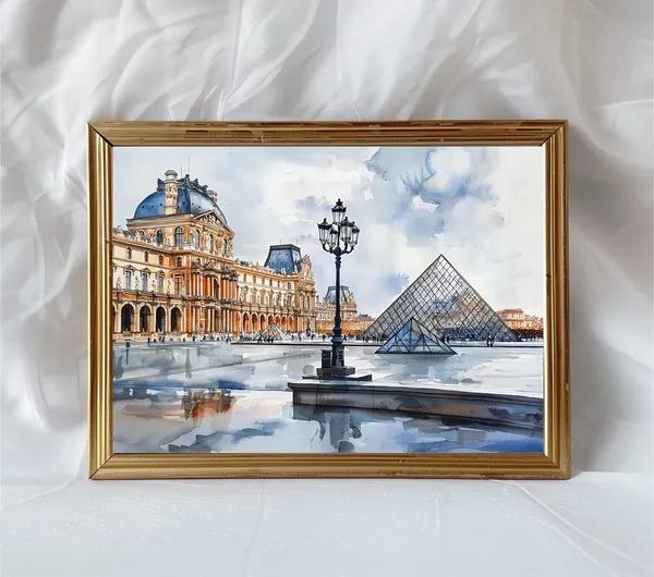 Louvre Museum Paris Romantic Watercolor Art Print