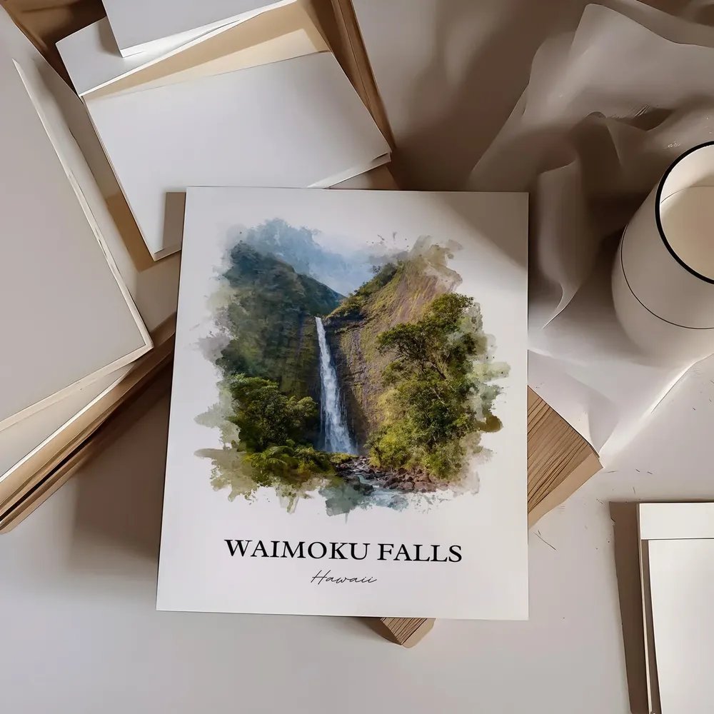 Waimoku Falls Watercolor Travel Poster, Maui - Image 2