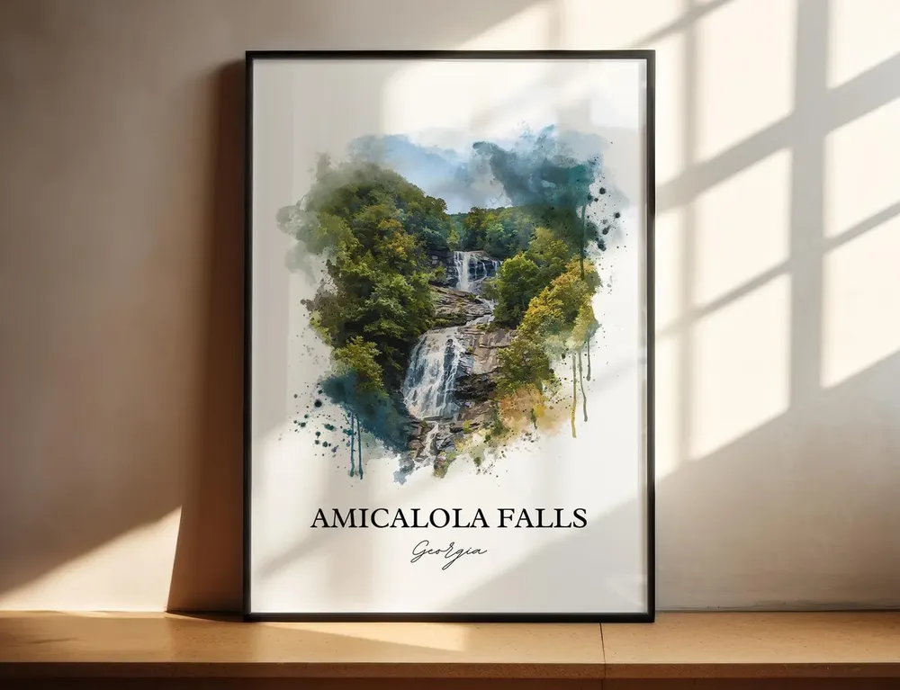 Amicalola Falls Georgia Watercolor Travel Poster