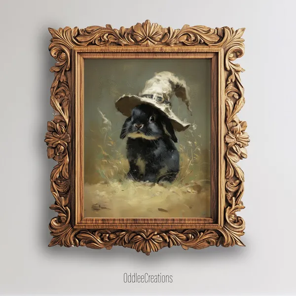 Bunny Witch Art Print, Gothic Halloween Decor