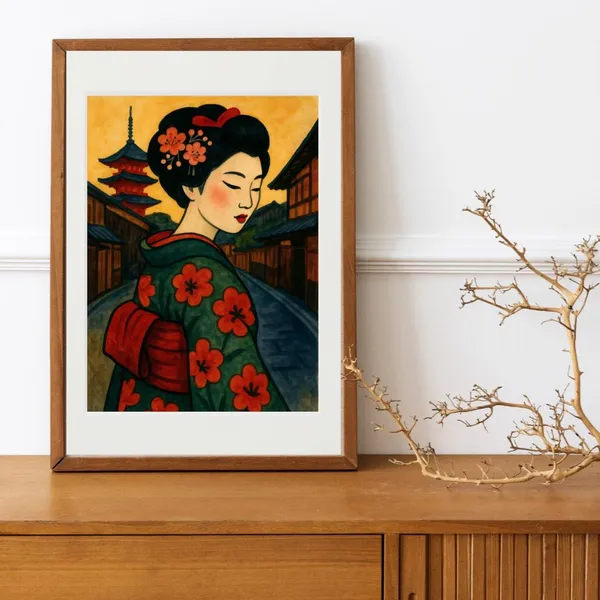 Japanese Retro Geisha Kyoto Coffee Shop Art Print