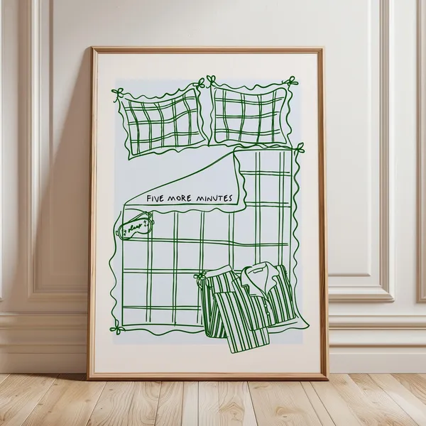 Five More Minutes Bedroom Poster, Sage Wall Art Print