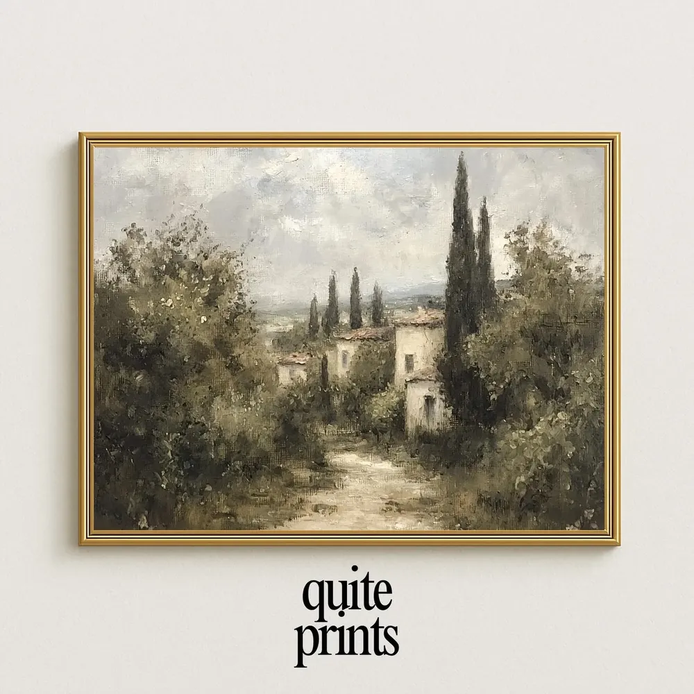 Tuscan Countryside Landscape Art Print, Rustic Neutral
