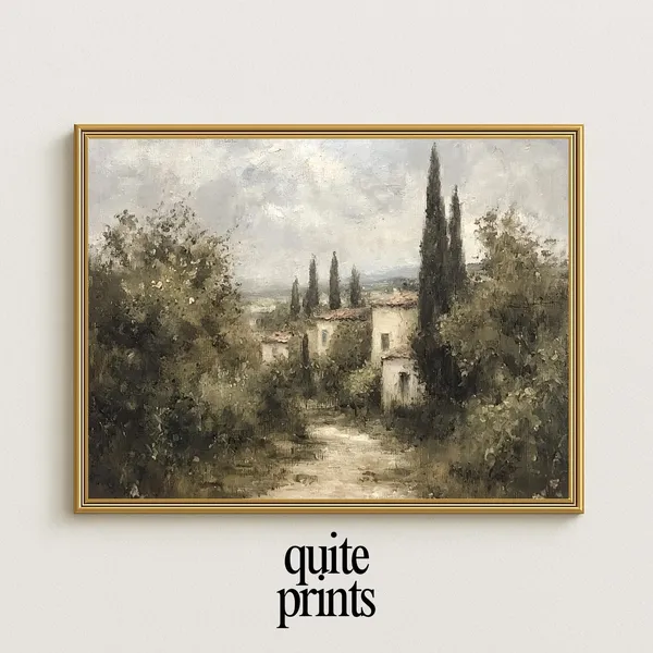 Tuscan Countryside Landscape Art Print, Rustic Neutral