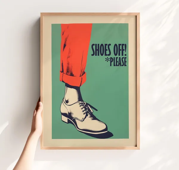 Shoes Off Please Funny Entryway Retro Poster Print
