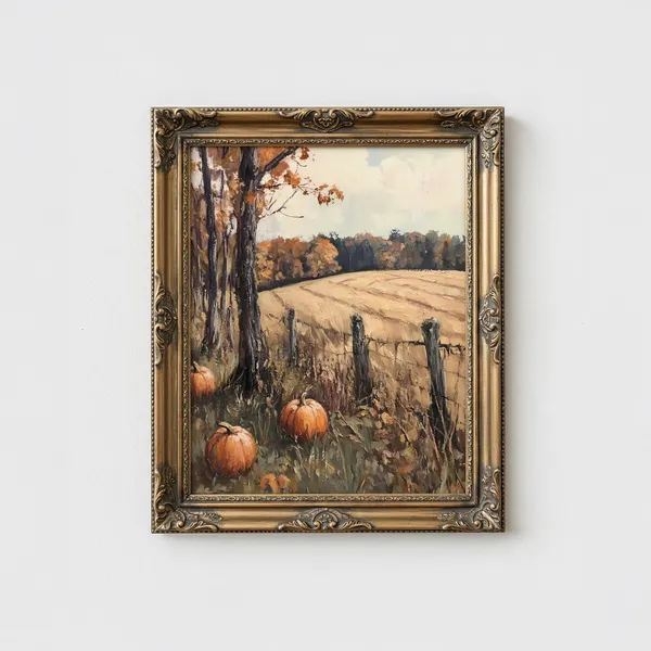 Rustic Fall Landscape Art Print, Vintage Harvest
