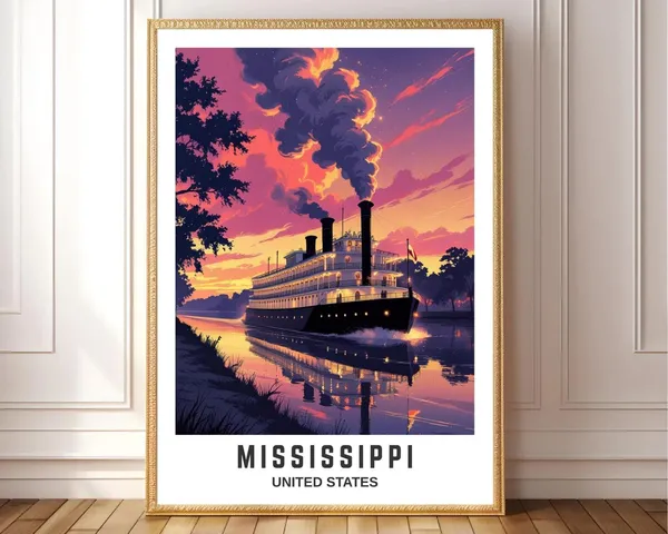 Mississippi Riverboat Vintage Travel Poster, Landscape