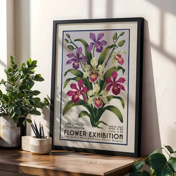 Flower Market Orchid Print, Retro New York Botanical Poster