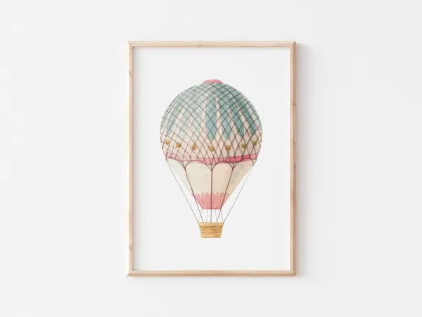 Green Hot Air Balloon Watercolor Art Print