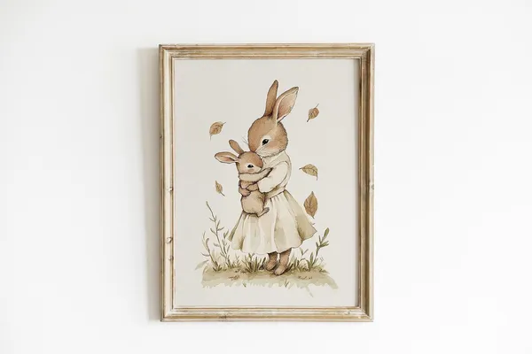Bunny Mom And Baby Nursery Art Print