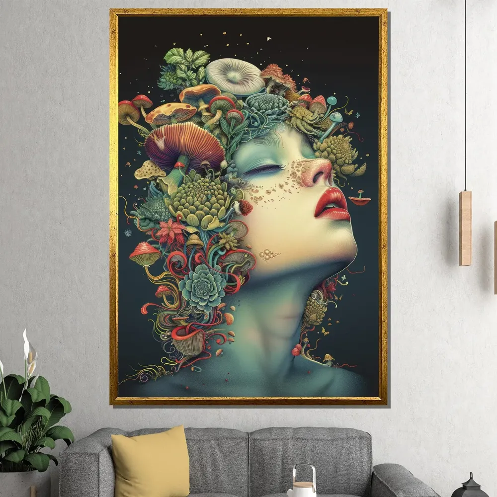 Surreal Mushroom Woman Botanical Fantasy Art Print
