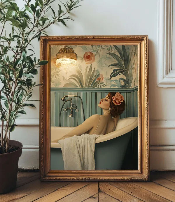 Vintage Glam Bathroom Wall Art Print