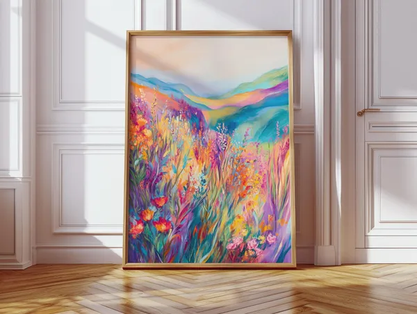 Impressionist Floral Landscape, Colorful Flower Meadow Art Print