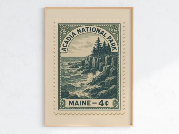 Acadia National Park Vintage Stamp Art Print