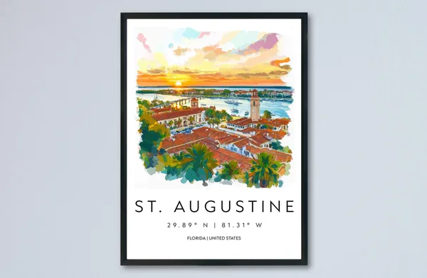 St Augustine Watercolor Travel Poster, USA Decor