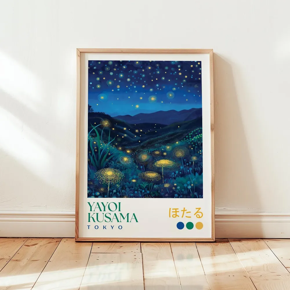 Yayoi Kusama Firefly Poster, Japanese Floral Art Print