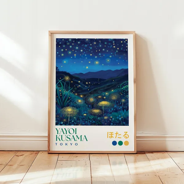 Yayoi Kusama Firefly Poster, Japanese Floral Art Print