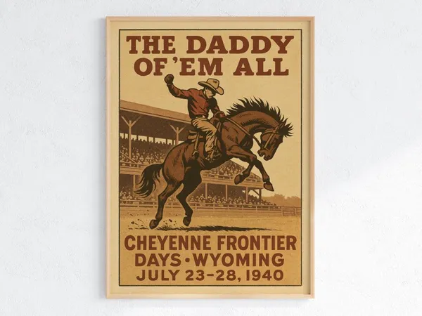 Cheyenne Frontier Days 1952 Vintage Western Rodeo Poster