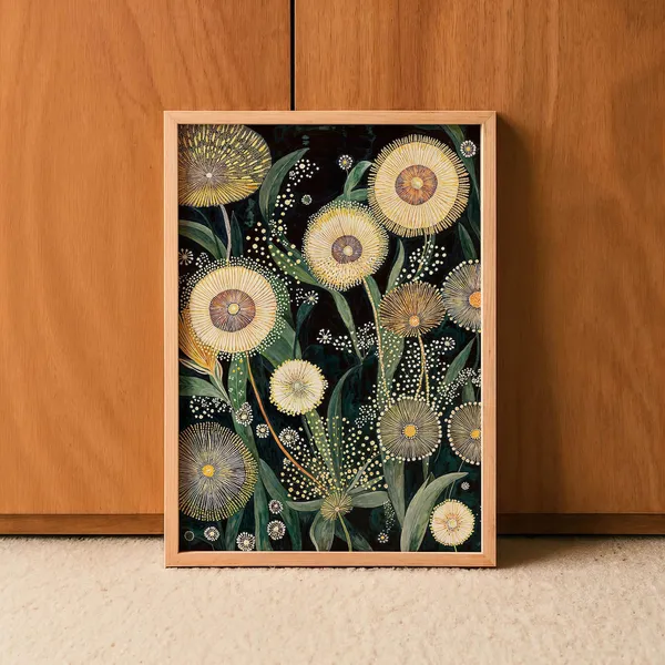 Dandelion Botanical Poster, Japandi Floral Decor