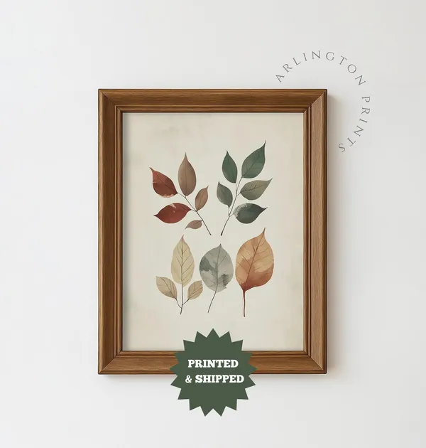 Fall Leaves Watercolor Botanical Art Print, Neutral