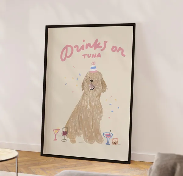 Custom Pet Wedding Portrait Bar Cart Sign Art Print