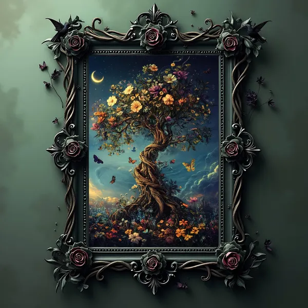 Whimsigoth Tree of Life, Mystical Floral Art Print