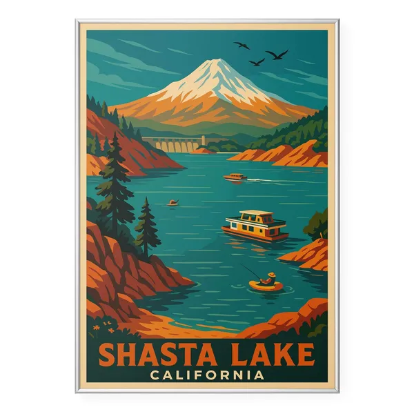 Shasta Lake Photo Print Poster, Modern Office Decor