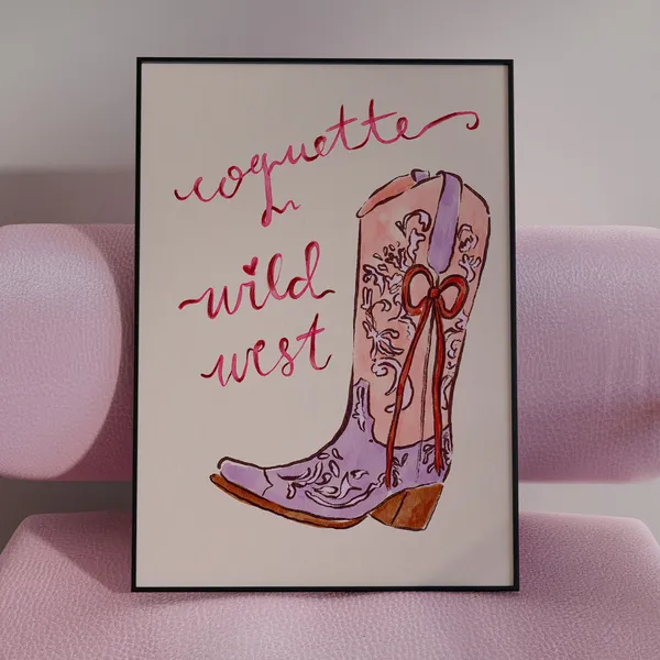 Coquette Cowgirl Boots Art Print, Southern Decor