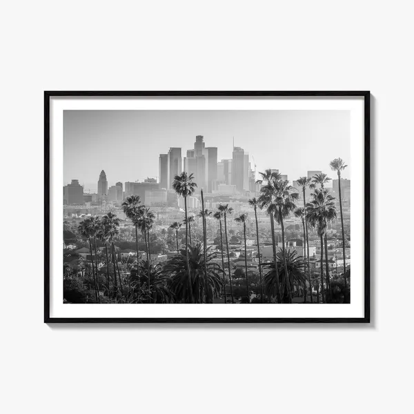 Los Angeles Black And White Travel Map Art Print