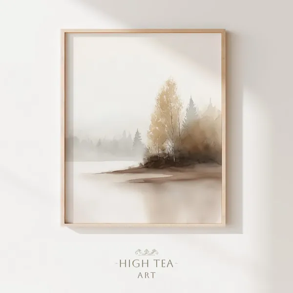 Vintage Nature Watercolor Calm Lake Art Print
