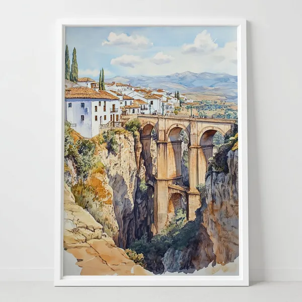 Ronda Spain Watercolor Art Print, Puente Nuevo