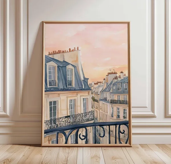 Paris Rooftop Sunset Poster, Romantic French Cityscape