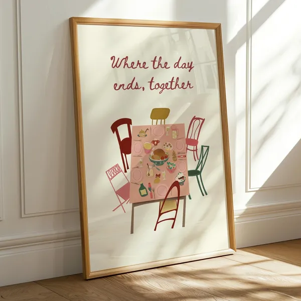 Dinner Table Art Print, Cozy Family Gathering Quote