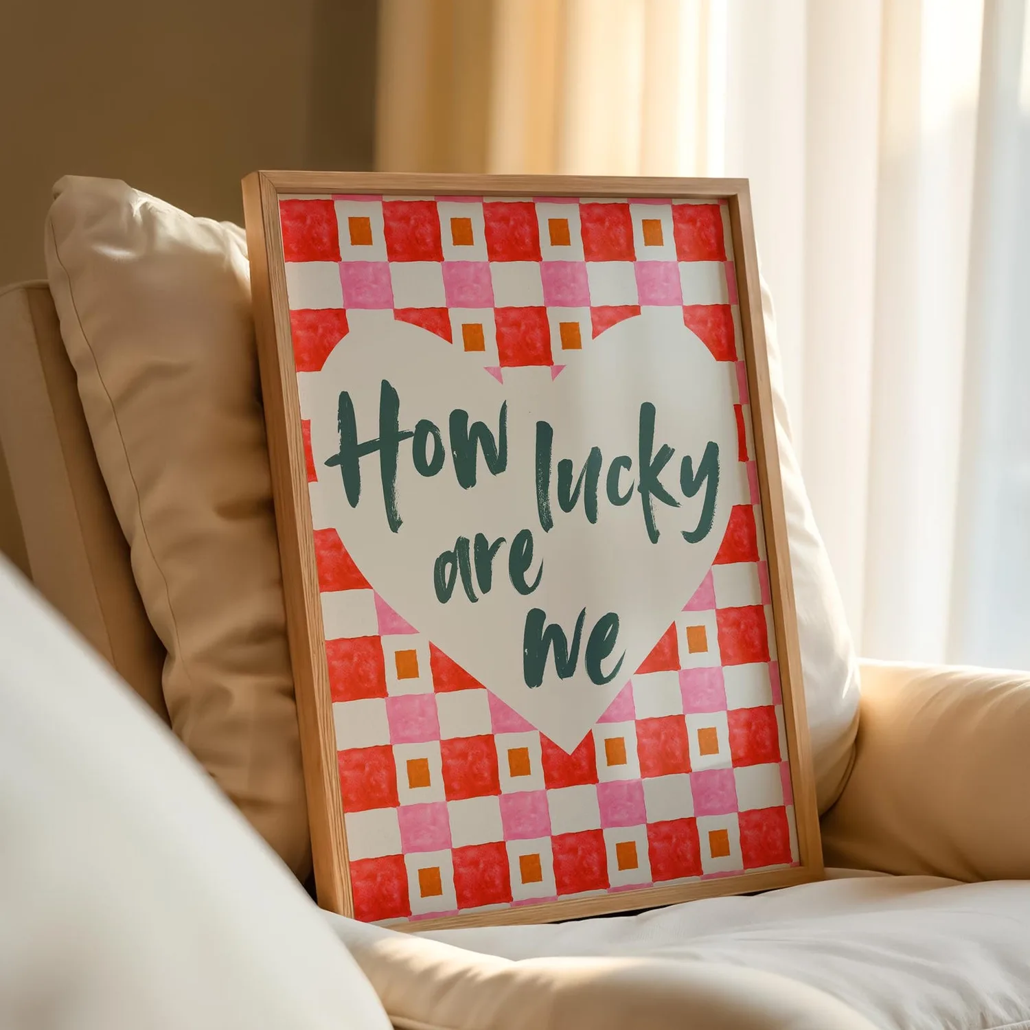 How Lucky Are We Retro Checkerboard Quote Art Print - Image 2
