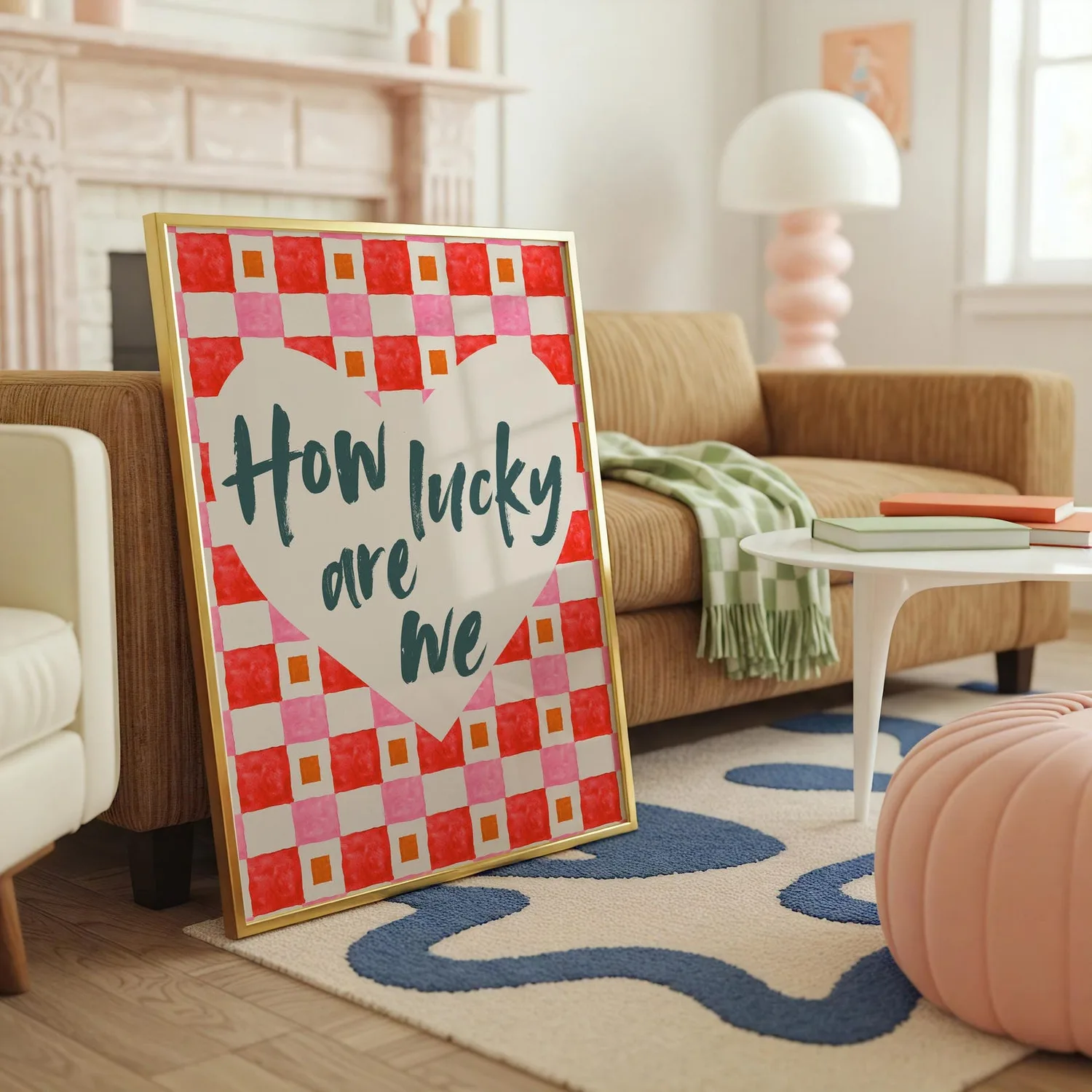 How Lucky Are We Retro Checkerboard Quote Art Print - Image 3